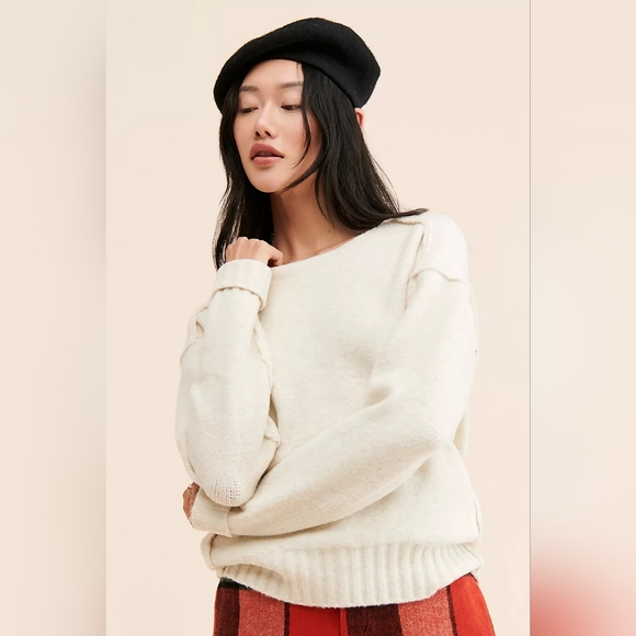 Free People Eastwood Knit Pullover Sweater Oversized Chunky Ivory Size S Boho - Picture 2 of 12